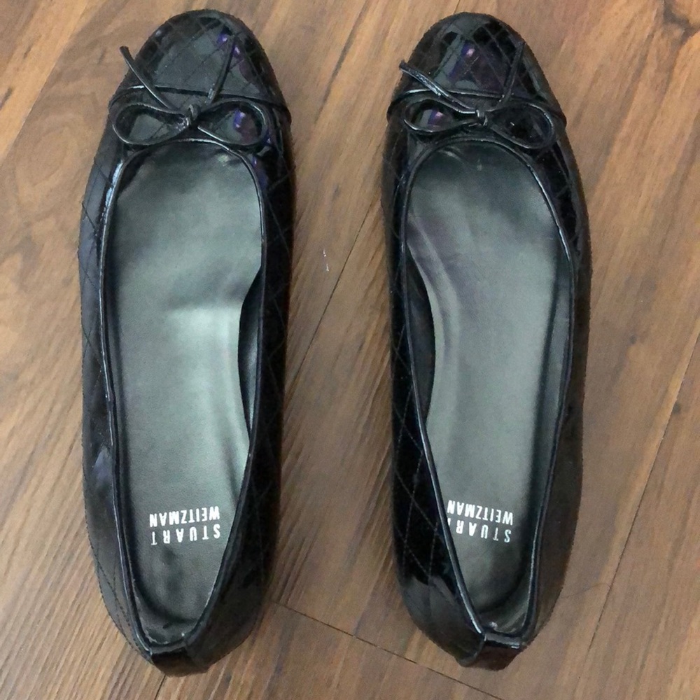 Stuart Weitzman black bow quilted ballerina flats